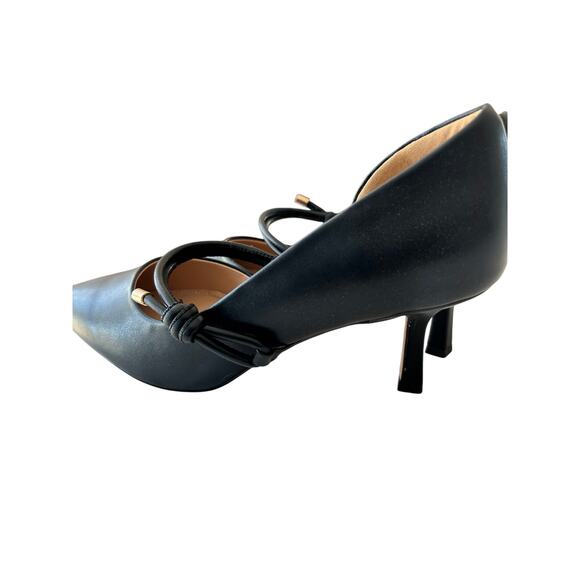 Women's Black Leather Knotted-Strap D'Orsay Kitten Heel Pumps Sz 10 - Picture 7 of 10